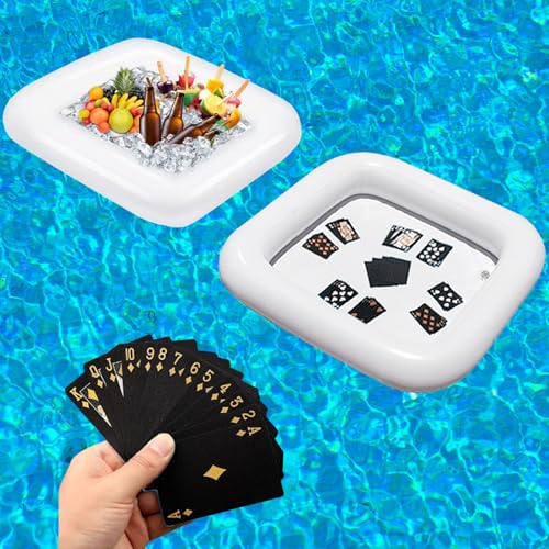 MUYPATY Schwimmender Pool-Spieltisch mit wasserdichten Spielkarten für Sommer-Pool-Party, aufblasbarer Eis-Getränkekühler, Serviertablett, Bar für Pool, Strand, Outdoor, Picknick, Geburtstagsparty von MUYPATY