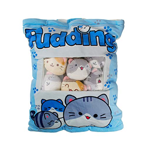 MUZIRI KINOKOO Katze Plüsch Kissen Pudding - Snack Kissen Kuscheltier Spielzeug Pudding - Gefüllte Plüsch Kissen Decke Mit 8 Kleinem Kätzchen Inner - Blau -zu Weihnachten,Neujahrsgeschenk von MUZIRI KINOKOO