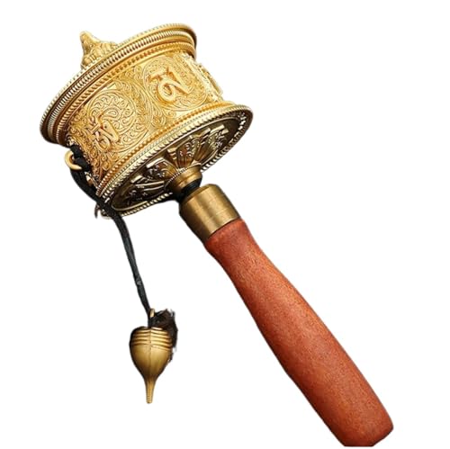 Gebetsmühle, buddhistisches Handgebetsrad, tibetisches Gebetsrad, handgekurbelt, Kuan Yin, sechs Wörter, Mantra, Holzgriff, 21 cm Gebetsmühle, buddhistisches Handgebetsrad, tibetisches Gebetsrad, handgekurbelt, Kuan Yin, sechs Wörter, Mantra, Holzgriff, 21 cm von MUZIT