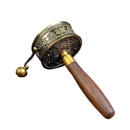 Gebetsrad, buddhistisches Handgebetrad, tibetisches mit Holzgriff, Doppellager, Gebetsrolle, Messing(Bronze) von MUZIT