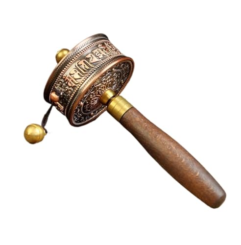 Gebetsrad, buddhistisches Handgebetrad, tibetisches mit Holzgriff, Doppellager, Gebetsrolle, Messing(Copper) von MUZIT