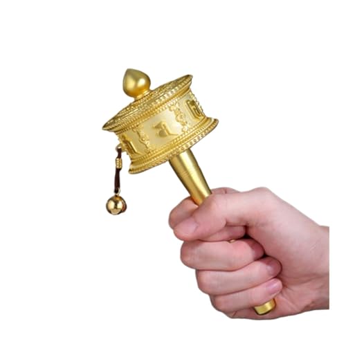 Gebetsrad, buddhistisches Handgebetsrad, tibetisches Kupfergebetsrad, handgehaltenes rotierendes Mantra zur Meditation(Gold,L) von MUZIT