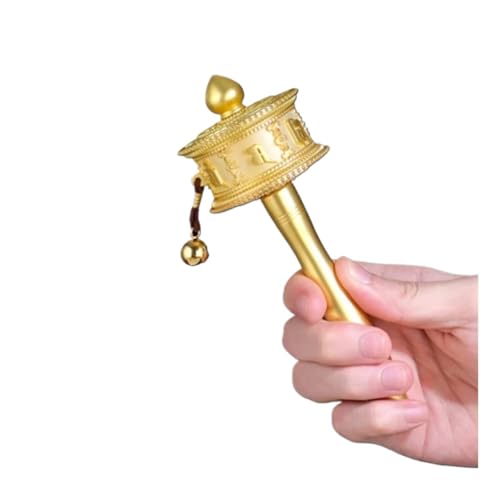 Gebetsrad, buddhistisches Handgebetsrad, tibetisches Kupfergebetsrad, handgehaltenes rotierendes Mantra zur Meditation(Gold,M) von MUZIT