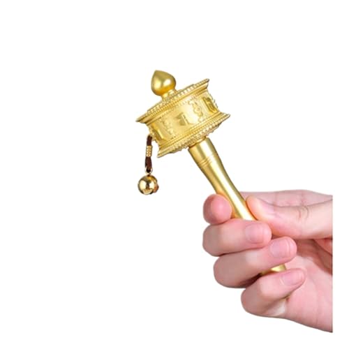 Gebetsrad, buddhistisches Handgebetsrad, tibetisches Kupfergebetsrad, handgehaltenes rotierendes Mantra zur Meditation(Gold,S) von MUZIT