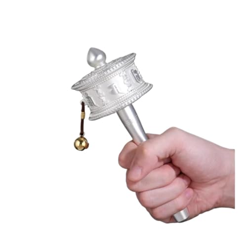 Gebetsrad, buddhistisches Handgebetsrad, tibetisches Kupfergebetsrad, handgehaltenes rotierendes Mantra zur Meditation(Silver,L) von MUZIT