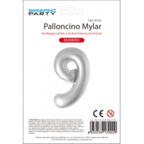 MV TECH Folienballon Mylar CM.41 Nummer 9 Silber aufblasbar mit Luft und Helium MV TECH Folienballon Mylar CM.41 Nummer 9 Silber aufblasbar mit Luft und Helium von MV TECH