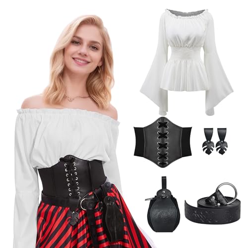 MVFEUIJ Damen Mittelalter Kleid Viktorianisches Kleideroberteile, Renaissance Trompete Ärmel Kostüm Set mit Retro-Gürteltasche, Mittelalter GüRtel, GüRtelschlaufe, für Cosplay, Hexe (2XL) MVFEUIJ Damen Mittelalter Kleid Viktorianisches Kleideroberteile, Renaissance Trompete Ärmel Kostüm Set mit Retro-Gürteltasche, Mittelalter GüRtel, GüRtelschlaufe, für Cosplay, Hexe (2XL) von MVFEUIJ