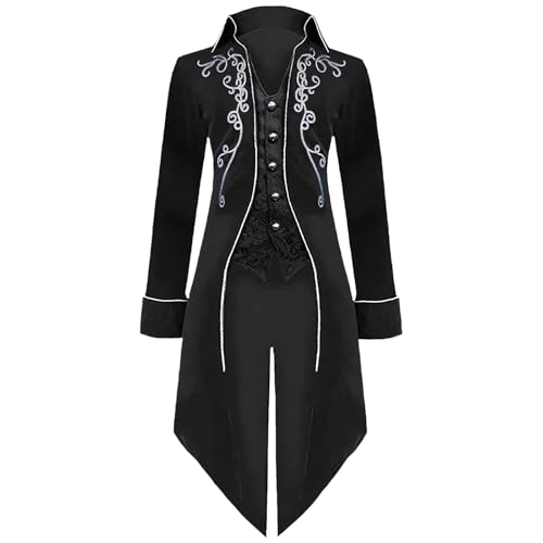 MVFEUIJ Herren Mittelalter Steampunk Gothic Frack Herren Jacke, Renaissance Retro viktorianische Hof Stickerei Mantel, Halloween Kostüm Karneval Party Cosplay Kleidung (Schwarz, XL) von MVFEUIJ