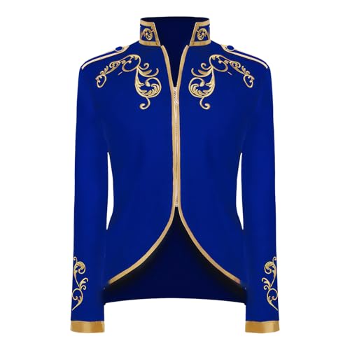 MVFEUIJ Herren Prinz Kostüm, Steampunk Mantel Gothic Blazer Jacke, Mittelalter Viktorianischen Retro Kleidung, Halloween Fashing Verkleidung Jacke (Blau, 2XL) von MVFEUIJ