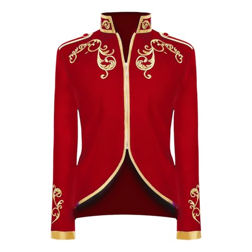 MVFEUIJ Herren Prinz Kostüm, Steampunk Mantel Gothic Blazer Jacke, Mittelalter Viktorianischen Retro Kleidung, Halloween Fashing Verkleidung Jacke (Rot, L) von MVFEUIJ