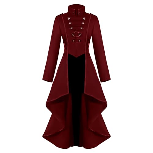 MVFEUIJ Steampunk Damen Jacke, Gothic Frack Damen Viktorianischen Palast Vintage Mäntel Klied für Frauen Halloween Kostüm Karneval Party Cosplay Kleidung (Rot, M) von MVFEUIJ