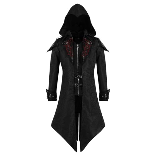MVFEUIJ Steampunk Herren Jacke mit Kapuze, Gothic Frack Herren Mantel Mittelalter Viktorianischen Palast Vintage Mantel, Halloween Kostüm Karneval Party Cosplay Kleidung (Schwarz, M) von MVFEUIJ