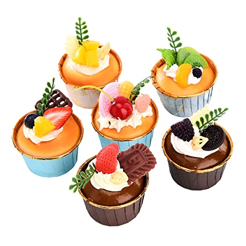 6 Stück Realistische Künstliche Cupcakes, Fake Kuchen Modell, Küchendeko für Hochzeit, Shop Display, Fotografie & Party, Simulation Kuchen aus PU/PVC, Lebensechte Künstliche Lebensmittel Dekoration von MVIWEO