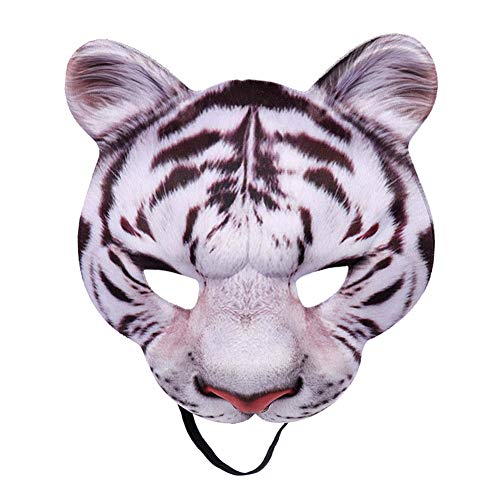 MVIWEO Tigermaske Tiergesichtsmaske mit Realistischem 3D-Druck & Gummizug - Ideale Tier-Cosplay-Maske für Karneval, Halloween, Mottoparty - Kostümzubehör für Erwachsene & Kinder (Weiße) von MVIWEO