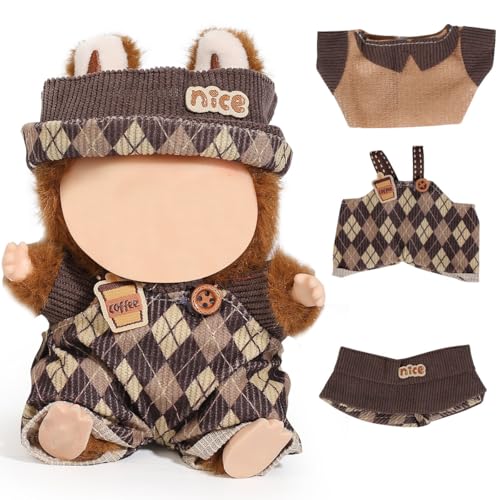 MVOHSMVO Kleidung für Labubu, Mütze, Overall, Zubehör, Anzug-Set zum Stehen/Sitzen oder jede 17 cm große Puppe (Set 45) von MVOHSMVO