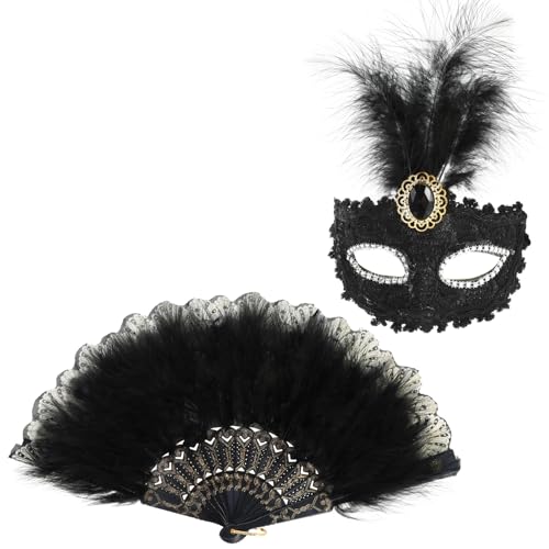 MWOOT Damen Maskerade Masken, Karnevalskostüm Zubehör mit Masken und Fächer, Schwarz MWOOT Damen Maskerade Masken, Karnevalskostüm Zubehör mit Masken und Fächer, Schwarz von MWOOT