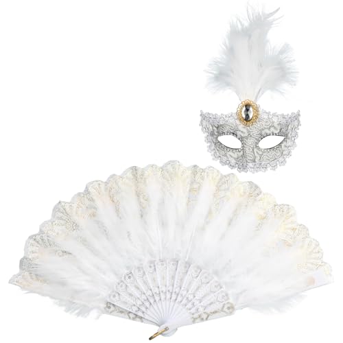 MWOOT Damen Maskerade Masken, Karnevalskostüm Zubehör mit Masken und Fächer, Weiß MWOOT Damen Maskerade Masken, Karnevalskostüm Zubehör mit Masken und Fächer, Weiß von MWOOT