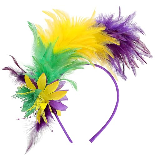 MWOOT Feder Haarschmuck Haarreif, 1920er Fascinator Kopfschmuck für Damen, Gelb Grün Lila Feder 20er Jahre Stirnband mit Künstlichen Blumen für Karneval Cocktail Hochzeit Tee-Party Accessoires MWOOT Feder Haarschmuck Haarreif, 1920er Fascinator Kopfschmuck für Damen, Gelb Grün Lila Feder 20er Jahre Stirnband mit Künstlichen Blumen für Karneval Cocktail Hochzeit Tee-Party Accessoires von MWOOT
