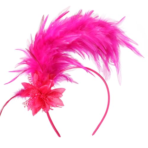 MWOOT Feder Haarschmuck Haarreif, 1920er Fascinator Kopfschmuck für Damen, Rosenrot Feder 20er Jahre Stirnband mit Künstlichen Blumen für Karneval Cocktail Hochzeit Tee-Party Accessoires MWOOT Feder Haarschmuck Haarreif, 1920er Fascinator Kopfschmuck für Damen, Rosenrot Feder 20er Jahre Stirnband mit Künstlichen Blumen für Karneval Cocktail Hochzeit Tee-Party Accessoires von MWOOT