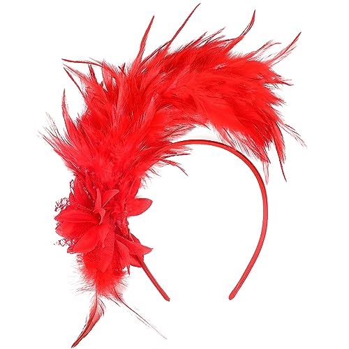 MWOOT Feder Haarschmuck Haarreif, 1920er Fascinator Kopfschmuck für Damen, Rot Feder 20er Jahre Stirnband mit Künstlichen Blumen für Karneval Cocktail Hochzeit Tee-Party Accessoires MWOOT Feder Haarschmuck Haarreif, 1920er Fascinator Kopfschmuck für Damen, Rot Feder 20er Jahre Stirnband mit Künstlichen Blumen für Karneval Cocktail Hochzeit Tee-Party Accessoires von MWOOT