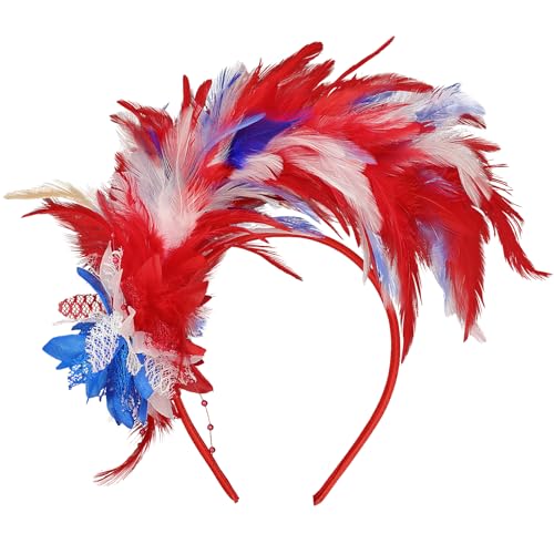 MWOOT Feder Haarschmuck Haarreif, 1920er Fascinator Kopfschmuck für Damen, Rot Weiß Blau Feder 20er Jahre Stirnband mit Künstlichen Blumen für Karneval Cocktail Hochzeit Tee-Party Accessoires MWOOT Feder Haarschmuck Haarreif, 1920er Fascinator Kopfschmuck für Damen, Rot Weiß Blau Feder 20er Jahre Stirnband mit Künstlichen Blumen für Karneval Cocktail Hochzeit Tee-Party Accessoires von MWOOT
