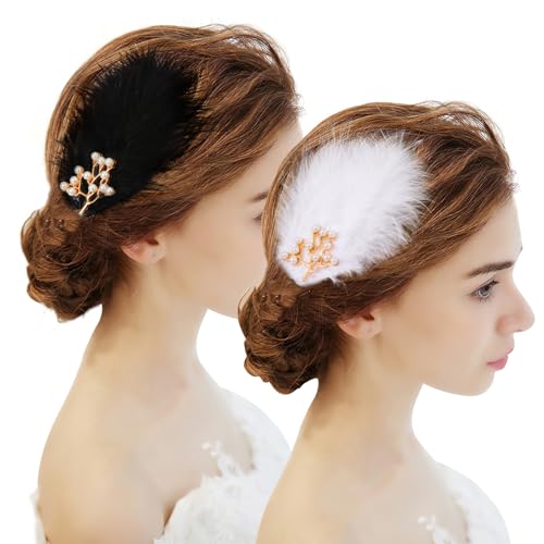 MWOOT Weiß Schwarz Federn Kopfschmuck Feder Haarspangen 4 Stücke Haarschmuck 1920er Kostüm Hairclips für Frauen MWOOT Weiß Schwarz Federn Kopfschmuck Feder Haarspangen 4 Stücke Haarschmuck 1920er Kostüm Hairclips für Frauen von MWOOT