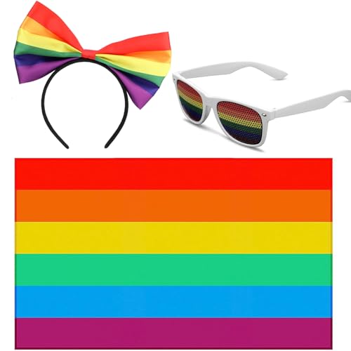 MWOOT LGBTQ Accessoires Kit, Regenbogen Umhang Flagge, Regenbogen Stirnband Sonnenbrille, Rainbow Pride Stuff Set für Gay Lesben Männer Frauen, Accessoires für Pride Parades von MWOOT