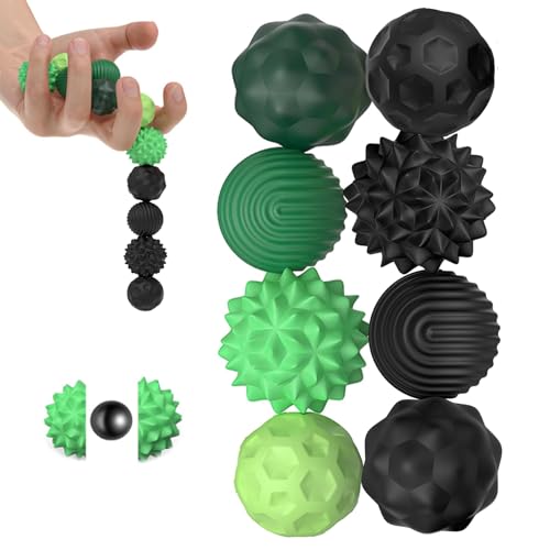 8 Stück Magnetische Fidget Toys, Magnetkugeln Anti Stress Bälle Silikon Sensorik Spielzeug, Magnetische Anziehungskraft Stress Bälle, Anti-Stress Fidget Toy für Angst Stressabbau (Grün+Schwarz) von MWRWRR