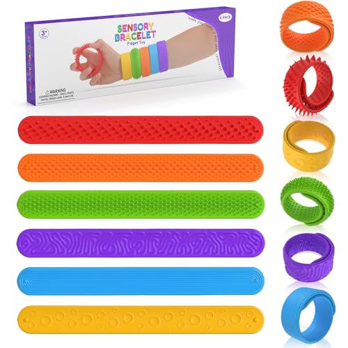 Fidget Toys Slap Bracelets,6 Stück Silikon Sensorik Schnapparmbänder Spielzeug, Bunte Anziehungskraft Stress Armband mit Silikonhülle, Sensory Toy, Anti-Stress Fidget Toys für Angst Jungen Mädchen von MWRWRR