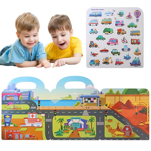 MWZBTG Reiseaufkleberbücher für Kinder, Fahrzeuge Aufkleberbuch | Wasserdichtes, restwertiges -Puzzle tragbar - Notwendigkeitsdekoration mit Griff, faltbares frühes Bildungsinstrument für Bildung für MWZBTG Reiseaufkleberbücher für Kinder, Fahrzeuge Aufkleberbuch | Wasserdichtes, restwertiges -Puzzle tragbar - Notwendigkeitsdekoration mit Griff, faltbares frühes Bildungsinstrument für Bildung für von MWZBTG