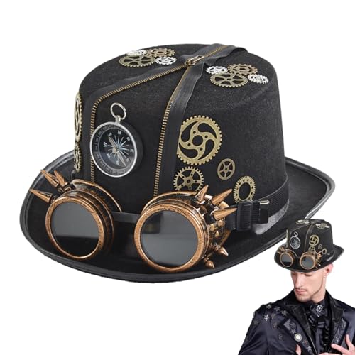 MWZBTG Steampunk Zylinder Hut Mit Brille, Gothic Vintage Kostüm Kopfbedeckung Steampunk Accessoires, Hut Zylinder Steampunk, Steampunk-Zylinder Für Männer, 56-58cm MWZBTG Steampunk Zylinder Hut Mit Brille, Gothic Vintage Kostüm Kopfbedeckung Steampunk Accessoires, Hut Zylinder Steampunk, Steampunk-Zylinder Für Männer, 56-58cm von MWZBTG