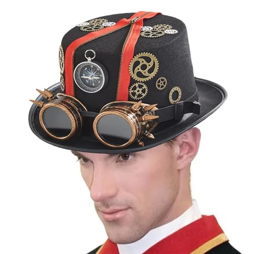 MWZBTG Steampunk Zylinder Hut Mit Brille, Gothic Vintage Kostüm Kopfbedeckung Steampunk Accessoires, Hut Zylinder Steampunk, Steampunk-Zylinder Für Männer, 56-58cm MWZBTG Steampunk Zylinder Hut Mit Brille, Gothic Vintage Kostüm Kopfbedeckung Steampunk Accessoires, Hut Zylinder Steampunk, Steampunk-Zylinder Für Männer, 56-58cm von MWZBTG