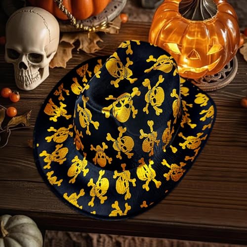 MWZBTG Westernhut | Totenkopf-Muster Breitkrempige Kopfbedeckung Mit Kordel - Festliches Kopfaccessoire Für Halloween Mottopartys Maskenbälle Bühnenauftritte Familienfeiern MWZBTG Westernhut | Totenkopf-Muster Breitkrempige Kopfbedeckung Mit Kordel - Festliches Kopfaccessoire Für Halloween Mottopartys Maskenbälle Bühnenauftritte Familienfeiern von MWZBTG