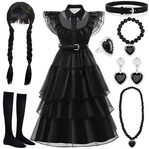 MWZEAUL Halloween Kostüm für Kinder, Kleid Mädchen Wed Kostüm Mit Perücke, Cosplay Outfit Gothic Prinzessin, Schwarz Kleid für Karneval, Fasching, Geburtstag, 4-5 Jahren MWZEAUL Halloween Kostüm für Kinder, Kleid Mädchen Wed Kostüm Mit Perücke, Cosplay Outfit Gothic Prinzessin, Schwarz Kleid für Karneval, Fasching, Geburtstag, 4-5 Jahren von MWZEAUL