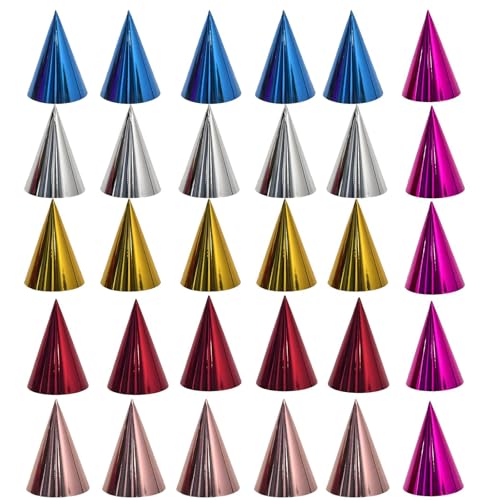 MXHBSTP Partyhüte, Kegel-Partyhüte für Kinder, verschiedene Farben, Geburtstagshüte für Teddybären, Themenpartys und Feiern, faltbares Design, 10,5 x 15,8 cm, 30 Stück von MXHBSTP