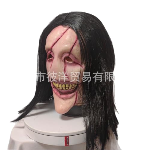 Krankenschwester Halloween Maske, Silent Hill Scar Krankenschwestermaske mit Langen Schwarzen Haaren 3D Realistische Gruselmasken Kostüm Fasching Cosplay Partydekoration Requisiten (MX-Scar mask) von MXJFYY