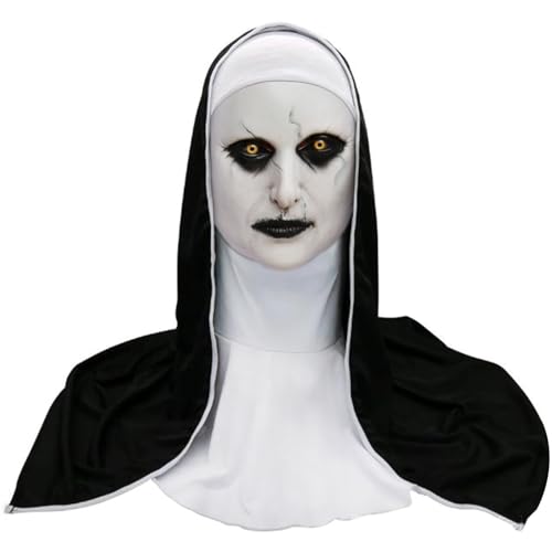 MXJFYY Gruselige Halloween Masken, Gruselige Nonnen Maske, Halloween Nonne Cosplay Scary Latex Horror Maske mit Kopftuch für Erwachsene Halloween Cosplay Kostüm Party Requisiten von MXJFYY