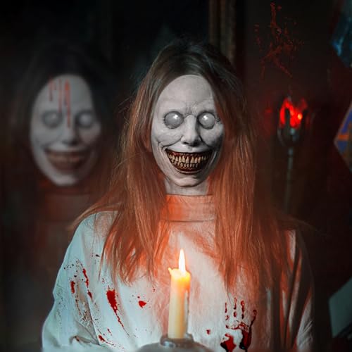 MXJFYY Halloween Gruselige Maske, Lächelnde Dämonen Maske Latex-Maske Horror Evil Cosplay Gruselige Halloween Kostüm Party Dämonen Maske Gruseliges Cosplay von MXJFYY