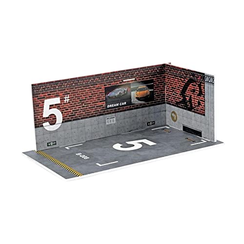 1/24 Auto Garage Diorama Modell Dekoration für Mikrolandschaft Diorama Landschaft Rot 1/24 Parkplatz Roter Backstein von MXRGUMVI