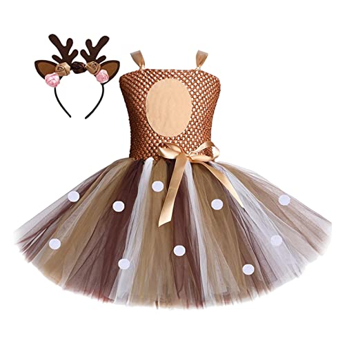 MXRGUMVI Elch-Tutu-Kleid für Mädchen, 6–7 Jahre, knielang, Prinzessinnen-Kostüm, Blumen-Stirnband von MXRGUMVI