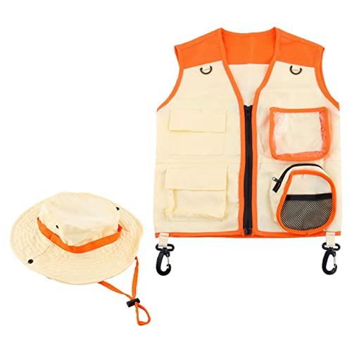 MXRGUMVI Kids Explorer Costume Kit Vest Hat Set Cosplay Costumes for Children Orange von MXRGUMVI