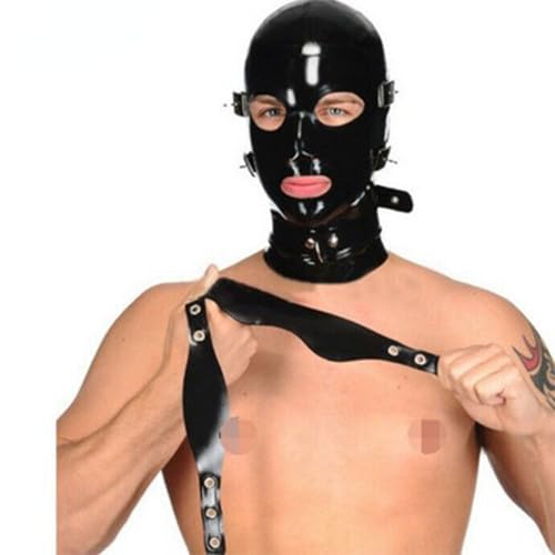 MXRYSQY Gummi-Kopfbedeckung Mit Abnehmbarer Augenbinde Und Mundstück Offene Augen Mund Und Nase Versammlungen aus Naturlatex(Size:L) von MXRYSQY