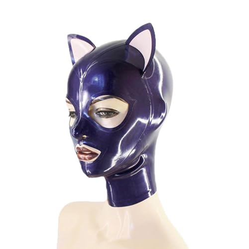 MXRYSQY Latexmaske mit zwei niedlichen Ohren, Cosplay Kopfbedeckung Naturlatex maskieren für Cosplay Clubbekleidung Purple(Size:M) von MXRYSQY