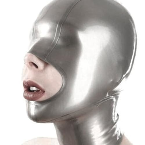 MXRYSQY Naturlatexmaske Kopfhaube Mundöffnung Hinter Öffnen Mit Zipper für Männer Frauen Masquerade Clubwear Grau(Size:M) von MXRYSQY