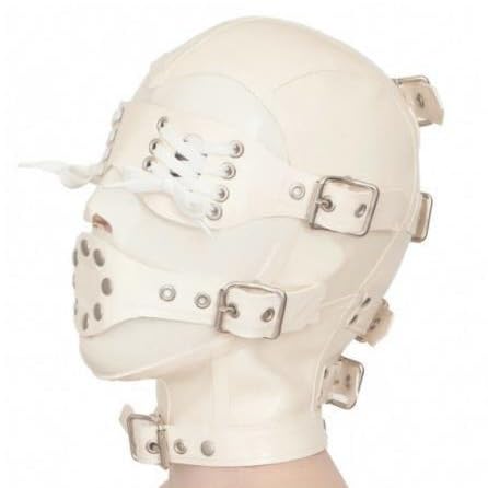 MXRYSQY Weiße Latexhaube aus Naturlatex mit Reißverschluss auf der Rückseite Cosplay Mit Nietenschnalle für Halloween Party Club(Size:M) von MXRYSQY