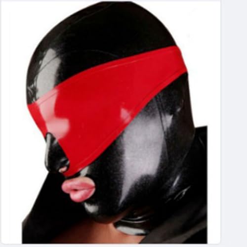 Schwarze Kapuze Mit Rotem Abnehmbare Augenmaske mit Reißverschluss Naturlatex-Haube(Size:m) von MXRYSQY