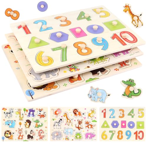 3 Steckpuzzle, Montessori Kinderspielzeug Holzspielzeug, Holzpuzzle Tiere Spielzeug Puzzle, Großen Holzknöpfen zum Greifen Lernspielzeug für Jungen und Mädchen 3 Steckpuzzle, Montessori Kinderspielzeug Holzspielzeug, Holzpuzzle Tiere Spielzeug Puzzle, Großen Holzknöpfen zum Greifen Lernspielzeug für Jungen und Mädchen von MXTIMWAN