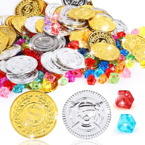 MXTIMWAN 320 Stück Piratenschatz, 160 Edelsteine für Kinder, 80 Goldmünzen Piratenschatz und 80 Piraten Silbermünzen, Piratenschatz Set für Piraten Deko Kindergeburtstag Piratenparty MXTIMWAN 320 Stück Piratenschatz, 160 Edelsteine für Kinder, 80 Goldmünzen Piratenschatz und 80 Piraten Silbermünzen, Piratenschatz Set für Piraten Deko Kindergeburtstag Piratenparty von MXTIMWAN