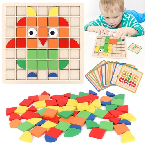 MXTIMWAN Montessori Spielzeug ab 3 4 5 6 Jahre, 120PCS Holz Mosaik Puzzle mit 20 Beidseitige Karten, Kinder Geometrische Formen Holzpuzzles für Mädchen, Jungen MXTIMWAN Montessori Spielzeug ab 3 4 5 6 Jahre, 120PCS Holz Mosaik Puzzle mit 20 Beidseitige Karten, Kinder Geometrische Formen Holzpuzzles für Mädchen, Jungen von MXTIMWAN