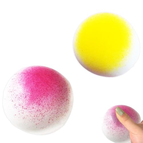 2 Stück Squishy Stressball, Squeeze Toy für Muskelentspannung, Stressbälle, Durable Sensorische Antistressball für Menschen Jeden Alters (Gelb und Rosa) von MXYZQDE